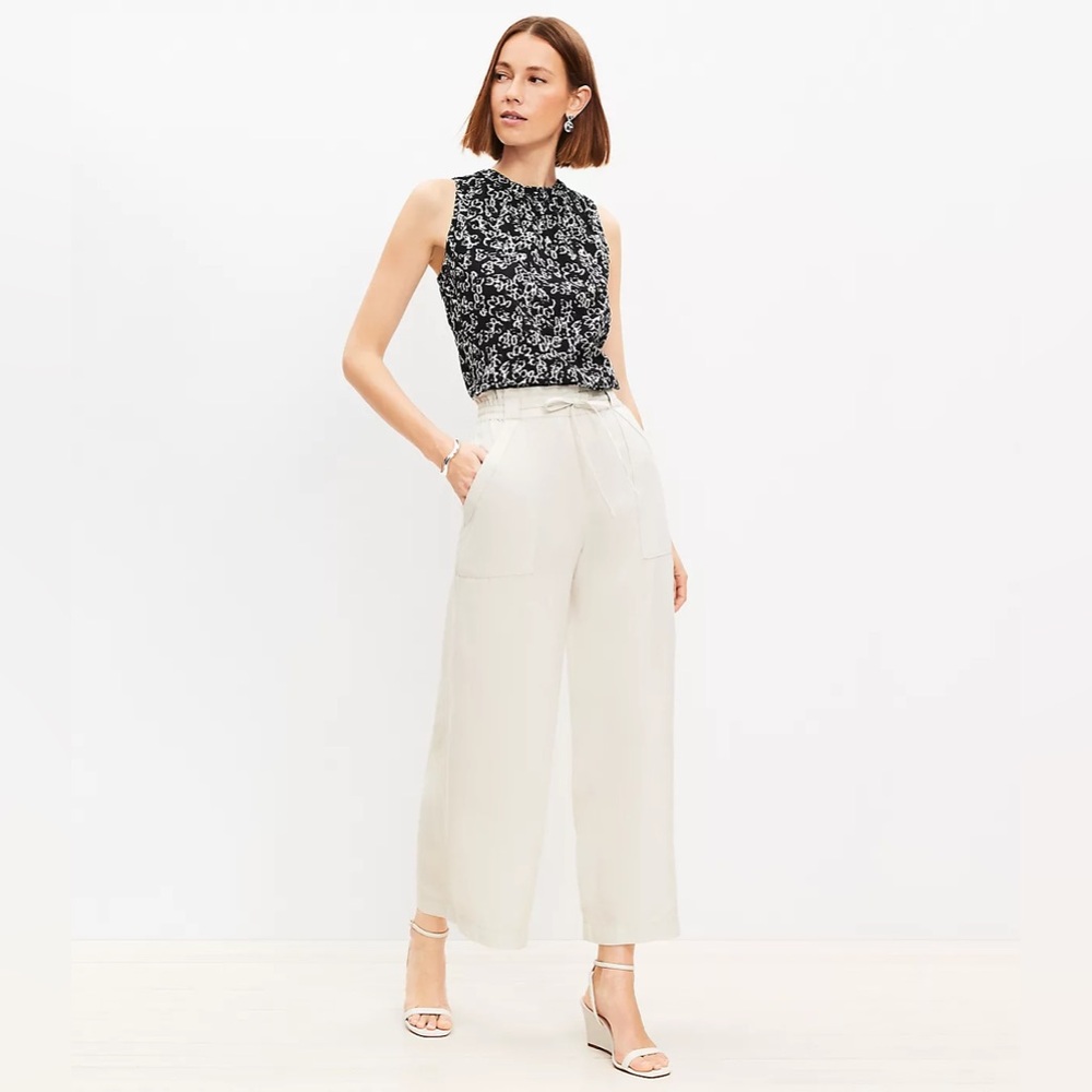 LOFT Medium Tall Breezy Wide Leg Linen Blend Pants In Natural‎ Beach